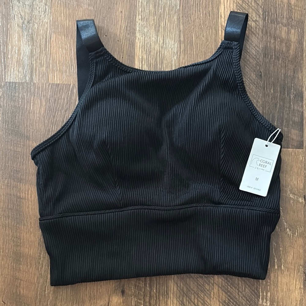 Coral Reef Label Black Ribbed Swim Top